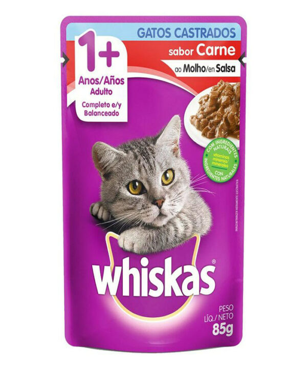 WHISKAS SACHE CARNE AO MOLHO ADULTO CASTRADOS 85 GR