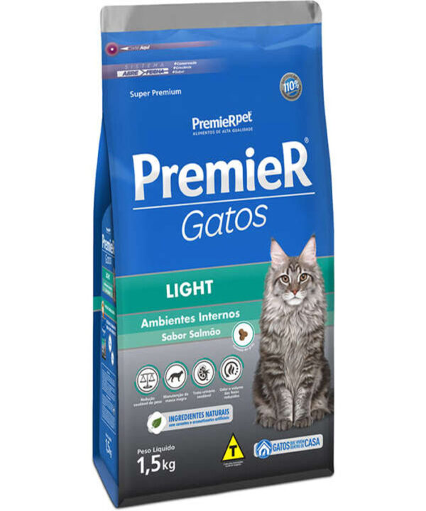 PREMIER GATOS ADULTOS LIGHT SALMÃO 1,5 KG