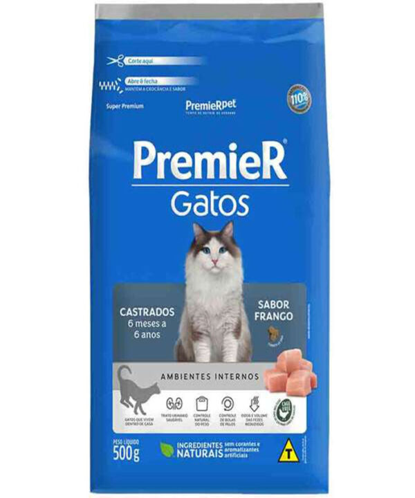 PREMIER GATOS CASTRADOS DE 6 MESES A 6 ANOS FRANGO 500 GR