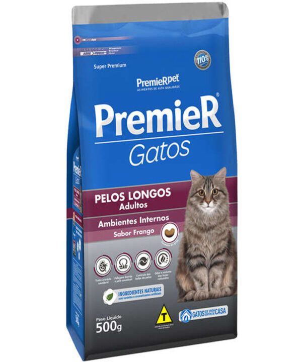 PREMIER GATOS ADULTOS PELOS LONGOS FRANGO 500 GR