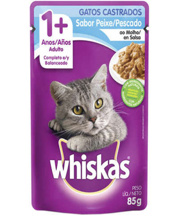 WHISKAS SACHE PEIXE AO MOLHO ADULTO CASTRADOS 85 GR