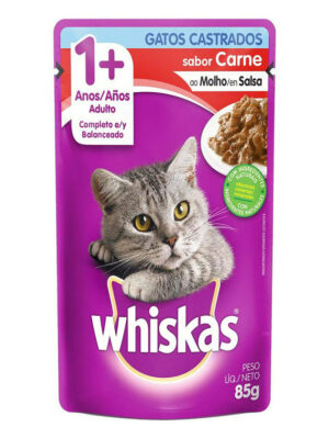 WHISKAS SACHE CARNE AO MOLHO ADULTO CASTRADOS 85 GR
