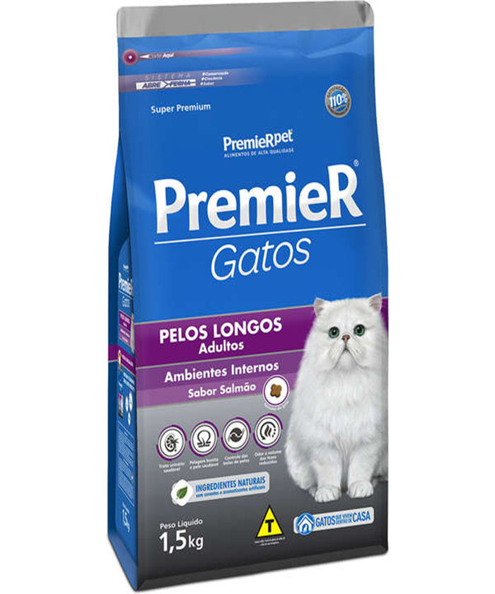 PREMIER GATOS ADULTOS PELOS LONGOS SALMÃO 1,5 KG
