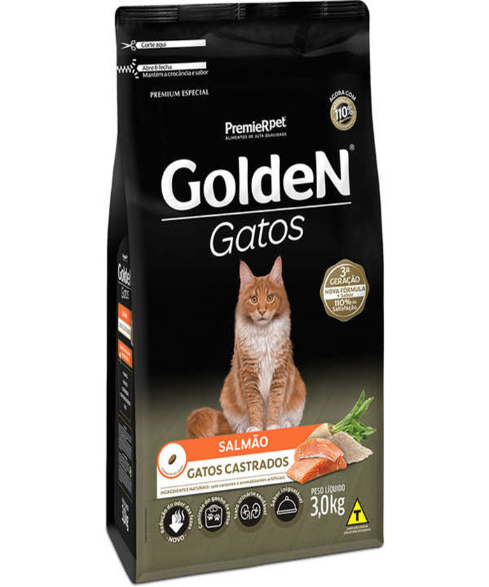 GOLDEN GATOS CASTRADOS SALMÃO 3 KG