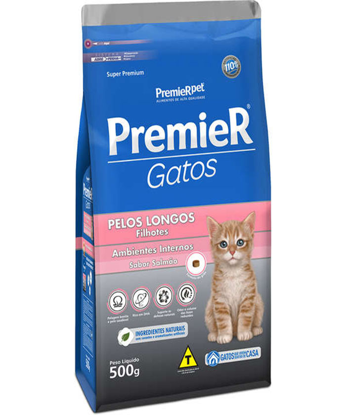 PREMIER GATOS FILHOTES PELOS LONGOS SALMÃO 500 GR