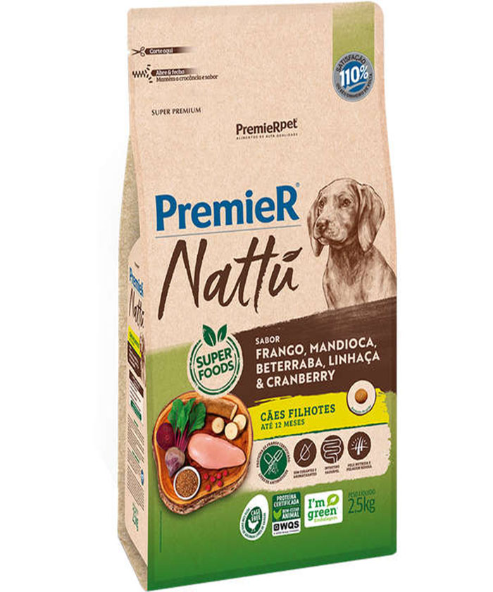 PREMIER NATTU CAES FILHOTES MANDIOCA 2,5 KG