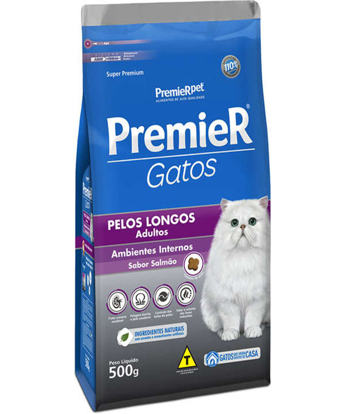 PREMIER GATOS ADULTOS PELOS LONGOS SALMAO 500 GR