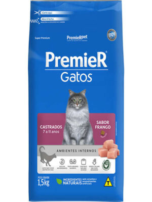 PREMIER GATOS CASTRADOS 7 A 11 ANOS FRANGO 1,5 KG