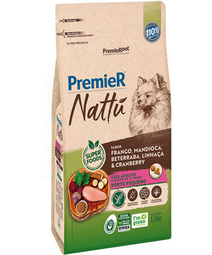 PREMIER NATTU CAES ADULT RAÇ PEQ MANDIOCA 1 KG