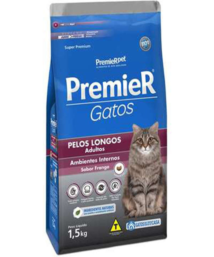 PREMIER GATOS ADULTOS PELOS LONGOS FRANGO 1,5 KG