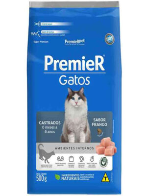 PREMIER GATOS CASTRADOS DE 6 MESES A 6 ANOS FRANGO 500 GR