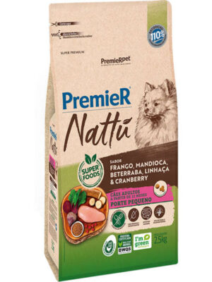 PREMIER NATTU CAES ADULT RAÇ PEQ MANDIOCA 2,5 KG