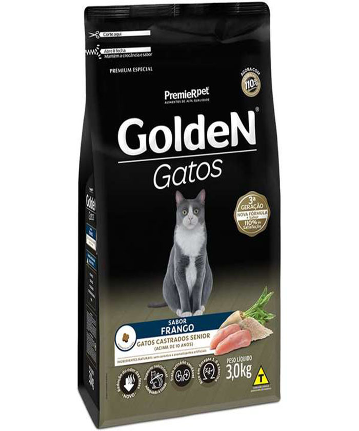 GOLDEN GATOS CASTRADOS FRANGO SENIOR 3 KG