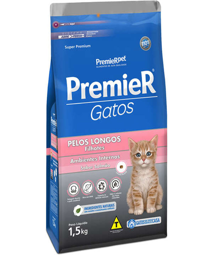 PREMIER GATOS FILHOTES PELOS LONGOS SALMÃO 1,5 KG
