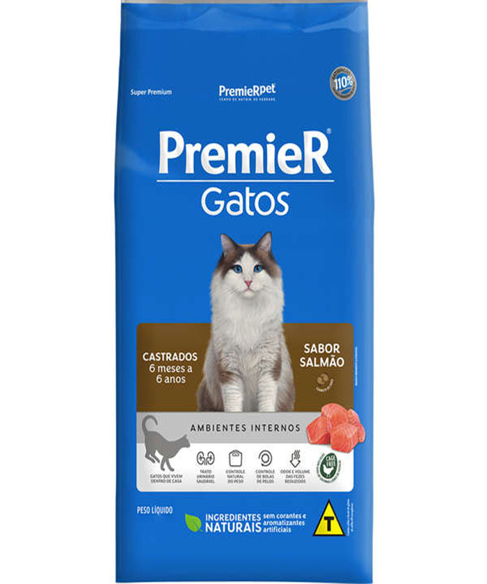 PREMIER GATOS CASTRADOS DE 6 MESES A 6 ANOS SALMÃO 1,5 KG