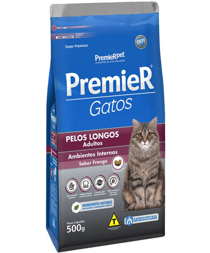 PREMIER GATOS ADULTOS PELOS LONGOS FRANGO 500 GR