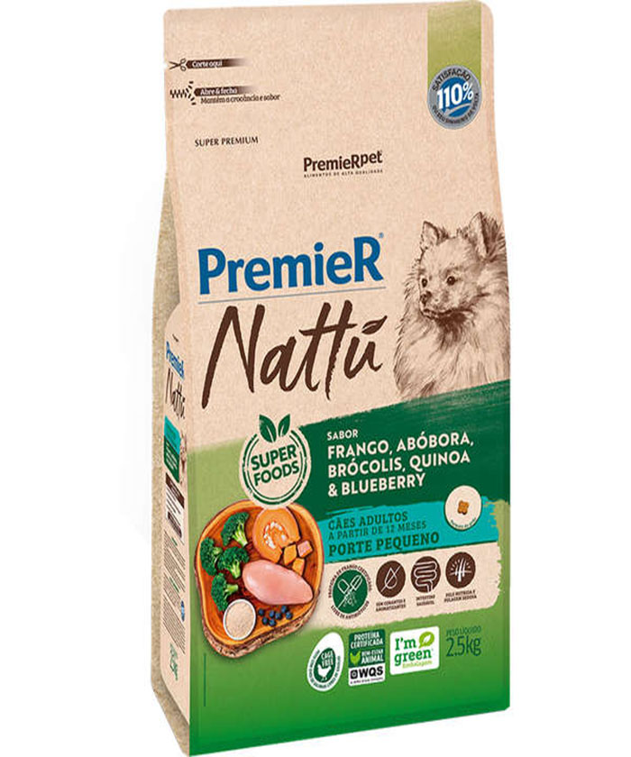 PREMIER NATTU CAES ADULT RAÇ PEQ ABOBORA 2,5 KG